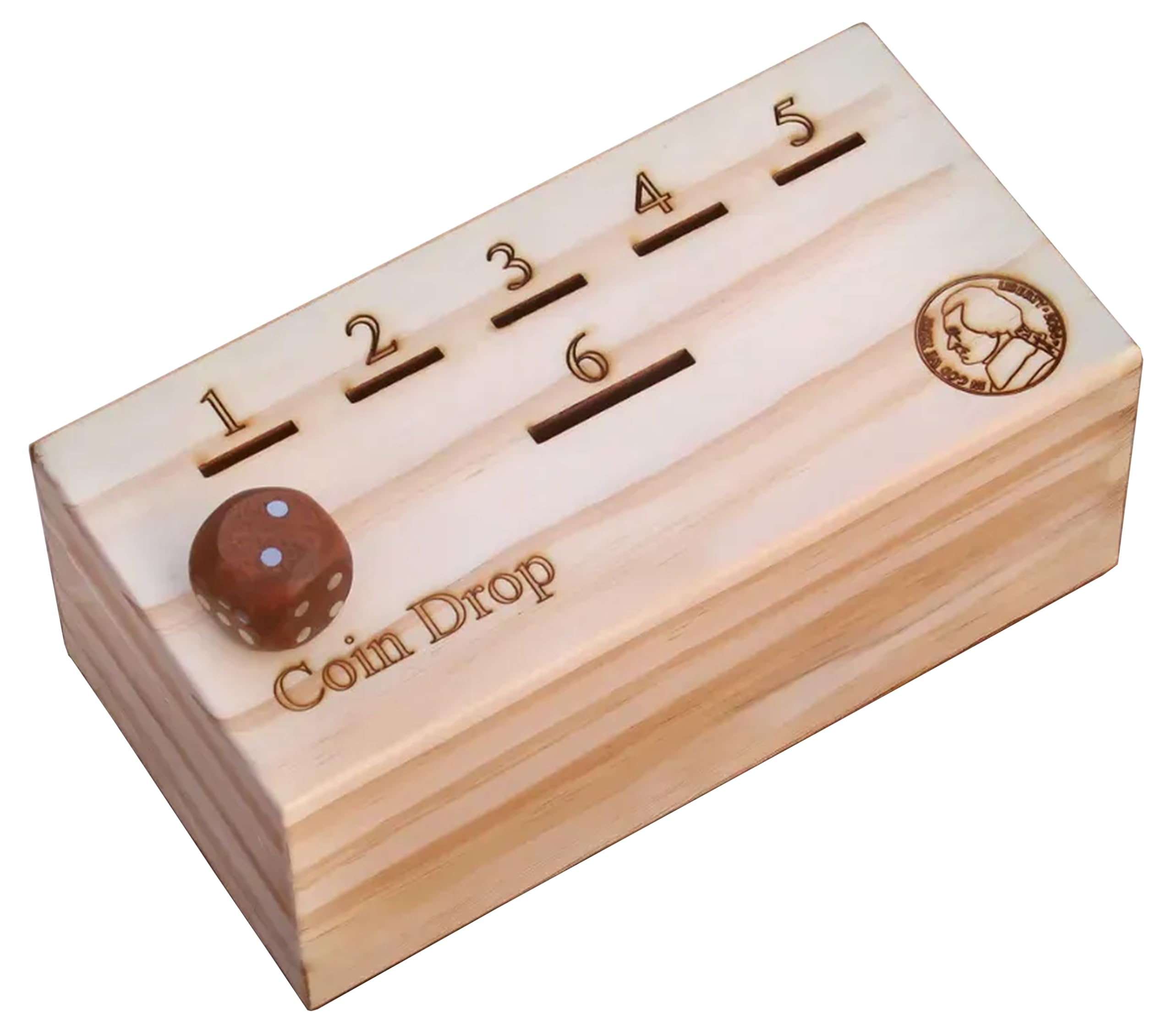 Photo 1 of T one woods coin drop game for kids/adult with dice and wooden box | penny game for family fun coin drop | coin drop game for family and friends (Design-1)
