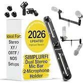 Simplurfi Stereo Array Spacing Microphone Mount with Ruled Markings - Holds 2 Mics - X-Y and ORTF Mic T-Bar Bracket, Fits 3/8" and 5/8" Mic Stands with Included Adapter (MIC-BAR-CLIP-MARK)