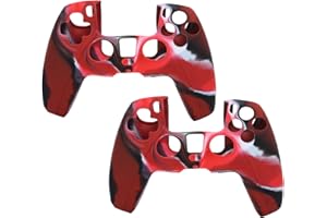 2Pcs Silicone Case Skin for PS5 Game Controller (Camouflage red)