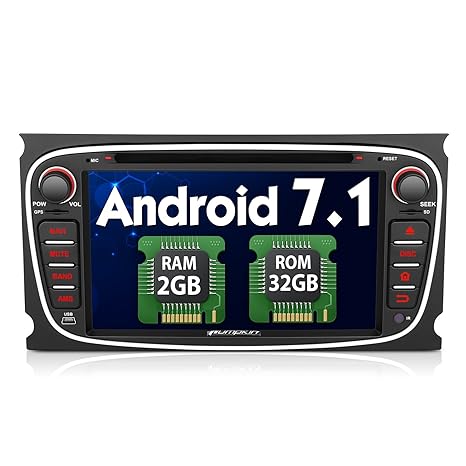 Pumpkin Android 7.1 Autoradio GPS con 2GB Ram 32GB Rom para Ford Focus Mondeo, Negro