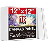 ESRICH Canvas for Painting, 16 Pack Square Canvas Boards for Painting 12x12 100% Cotton Primed Acid Free Blank Canvas Panels for Oil Paint, Watercolor, Acrylic Paint, Gouache and Tempera.