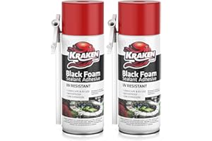 Kraken Bond Black Spray Waterfall Foam Sealant - (2x12oz) Expanding Polyurethane Pond Foam Sealer Black, UV Resistant Insulating Spray for Landscape & Exterior, Straw Use, 2 Pack