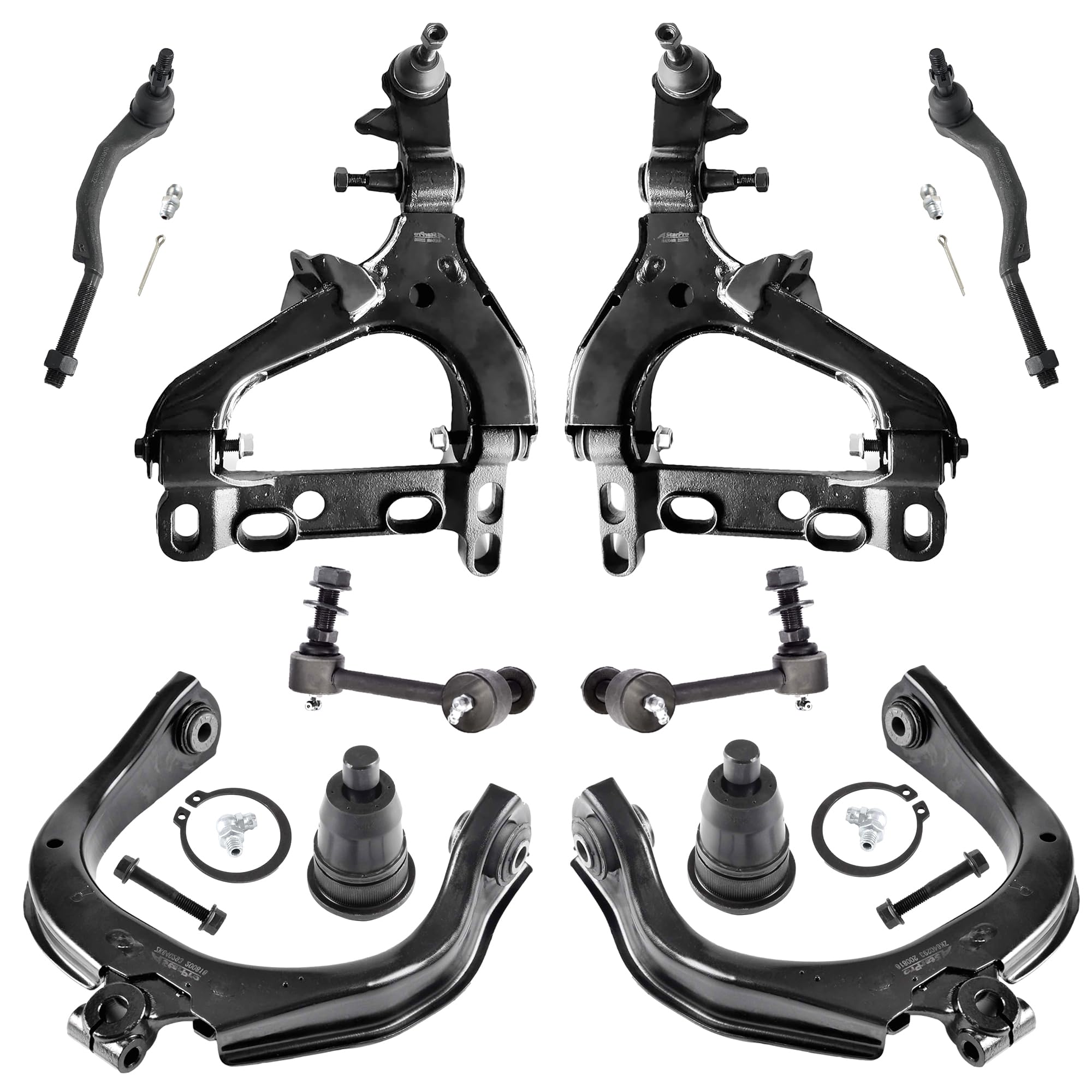 Photo 1 of ***MISSING CONTROL ARM UPPER FRONT RIGHT***ASUPRICOS 10pcs Suspension Kit for Chevy Trailblazer EXT GMC Envoy XL Buick Rainier Isuzu Ascender 2004 2005 2006 2007, Lower and Upper Control Arms and Upper Ball Joints Sway Bar Links Tie Rod Ends