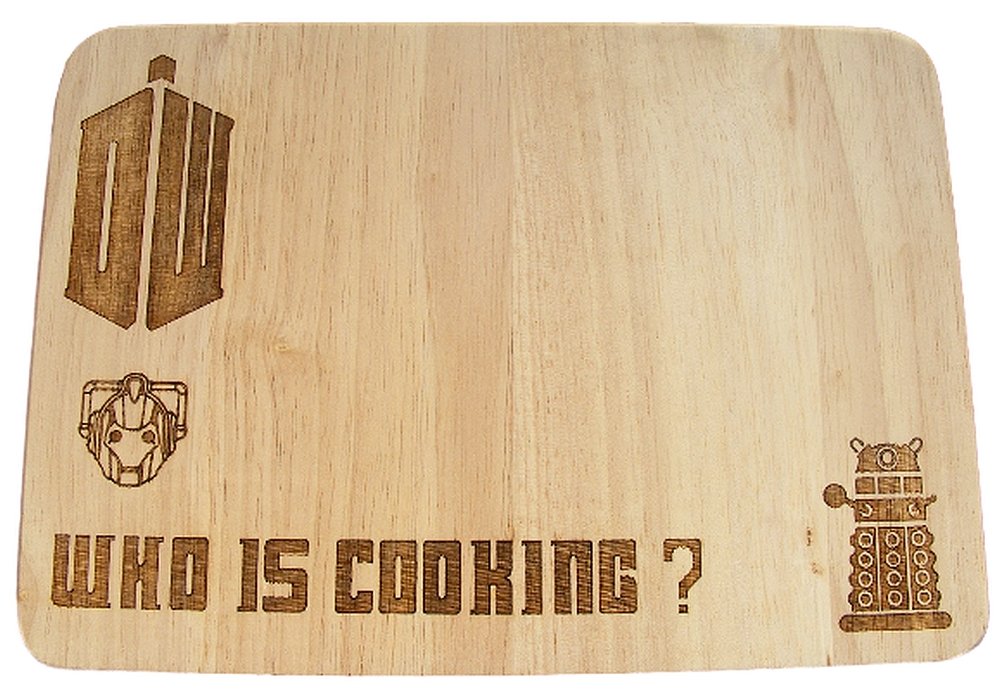 Doctor Who Dalek Tardis Cybermen Gift Wooden Chopping Cutting Cheese Board Wood Kitchen Cooking Baking Dr Present (Premium Hardwood 24x17x1.5 cm)