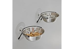 PETKARAY Window Cat Bowls, Cat Food Bowl for Window, Dog Proof Cat Feeding Station, Foldable Stainless Kitty Bowl 12 Ounces (Pack of 2)