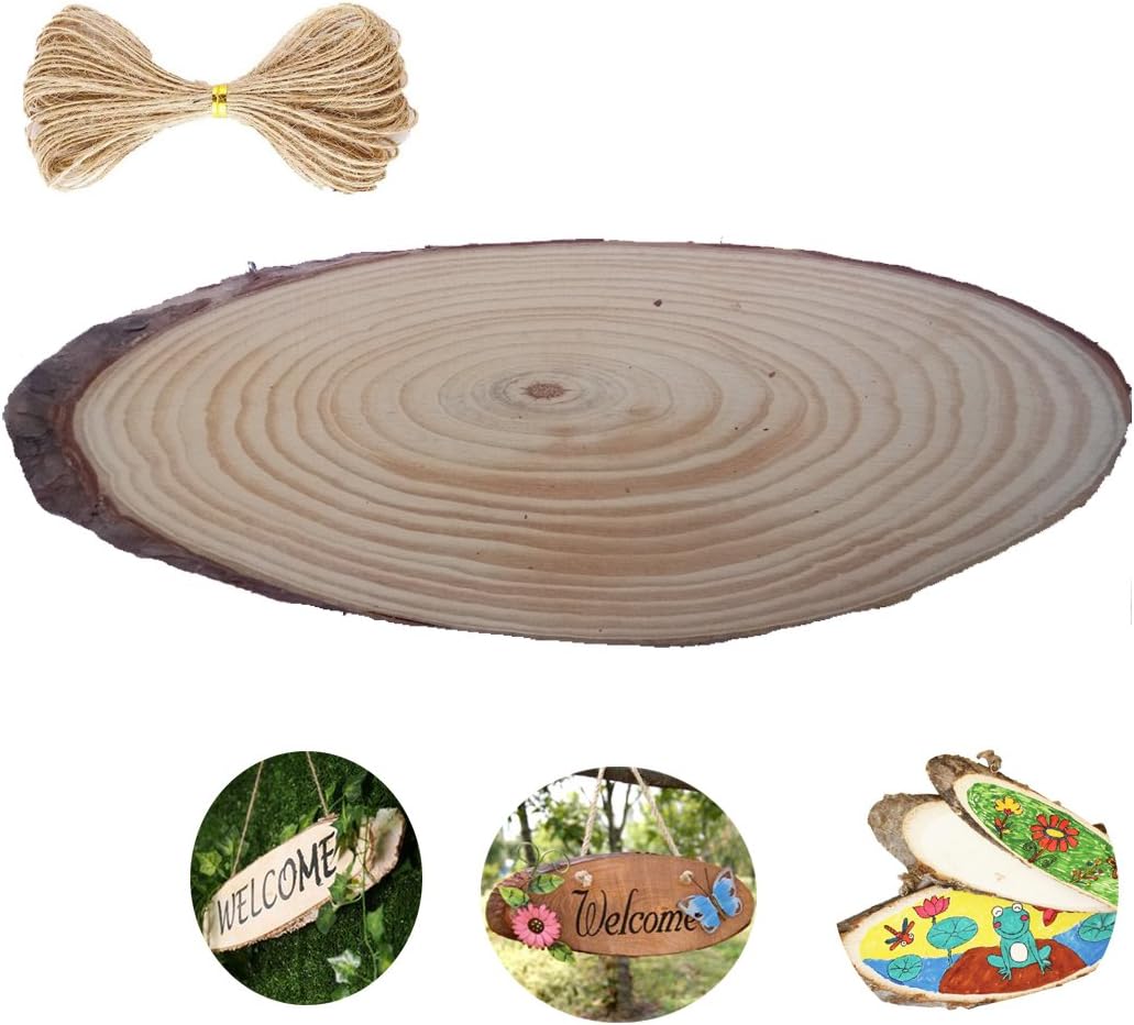 Natural Wood Slices,Ellipse Basswood Slabs,Rustic Tree Bark Footed Server,DIY Projects,Weathered Log Disc,Outdoor Country Barn Wedding Cafe Bar Table (4 Pack)