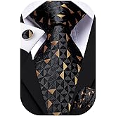 Hi-Tie Silk Ties for Men Plaid Paisley Striped Necktie Pocket Square Cufflinks Set Formal Business