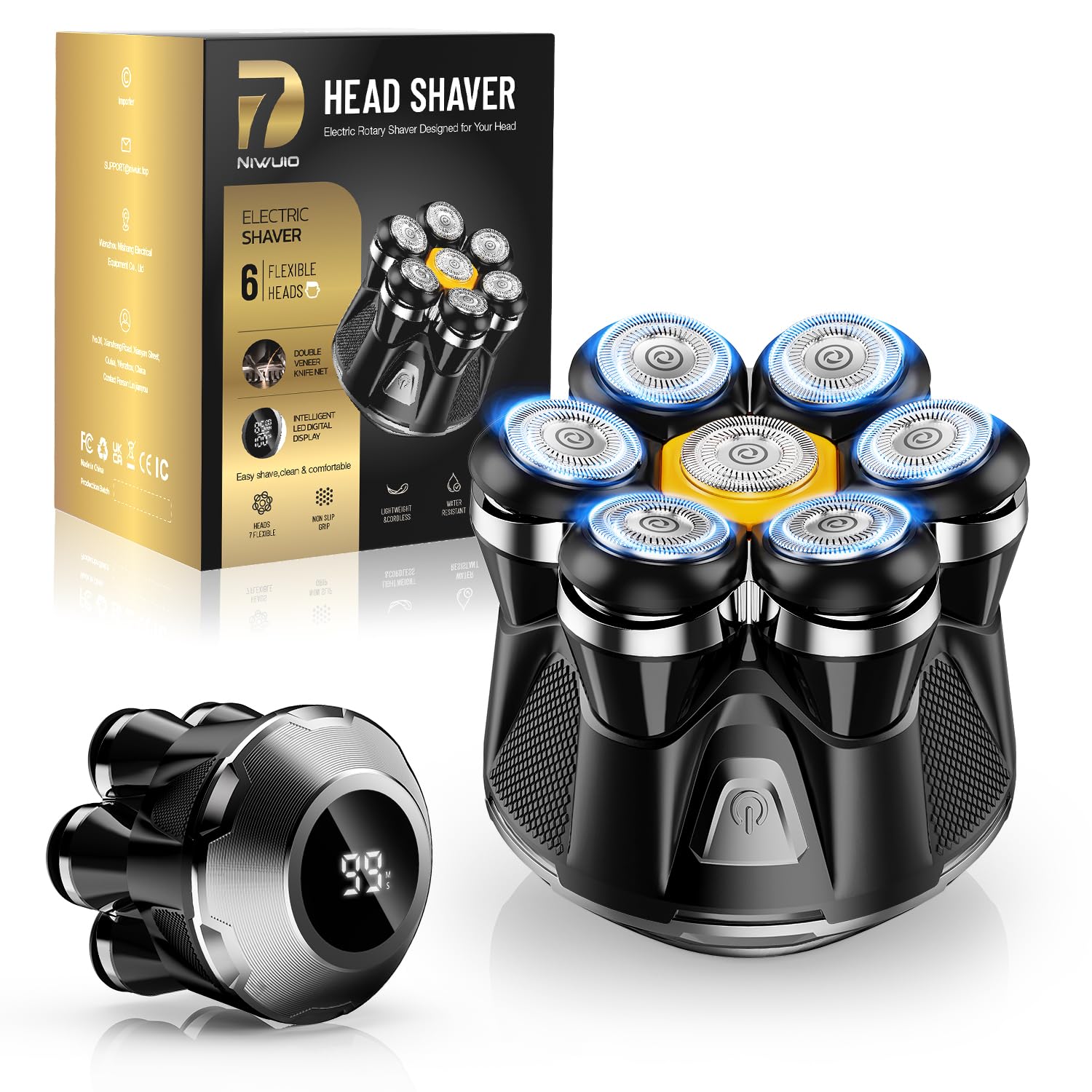 Photo 1 of NIWUIO Head Shaver for Bald Men: Upgrade Electric Bald Razor -IPX7 Wet Dry Shaving- 7 Floating Heads for Ultimate Comfort - Rechargeable Grooming Kit for Scalp/Face/Beard-Close Shaving