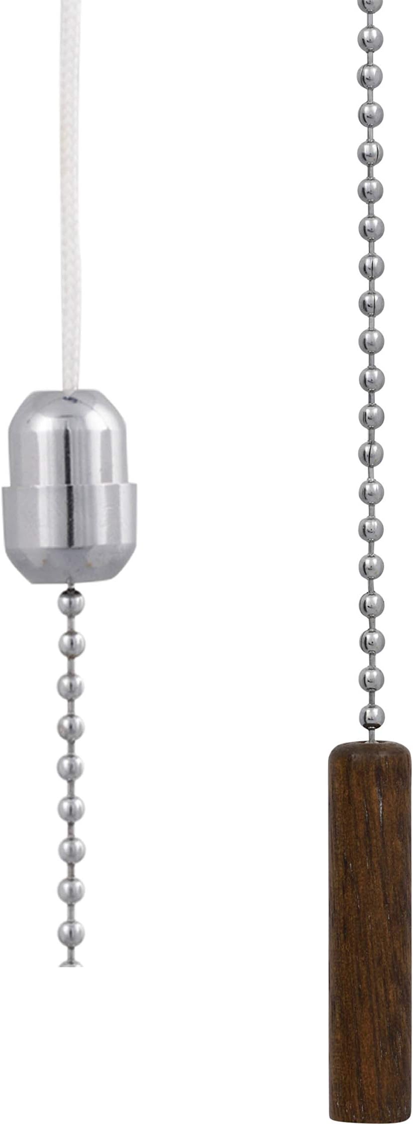 Light Pull Chain Cord Chrome Small Oak Cylinder 44x10mm with 80cm Matching Chain