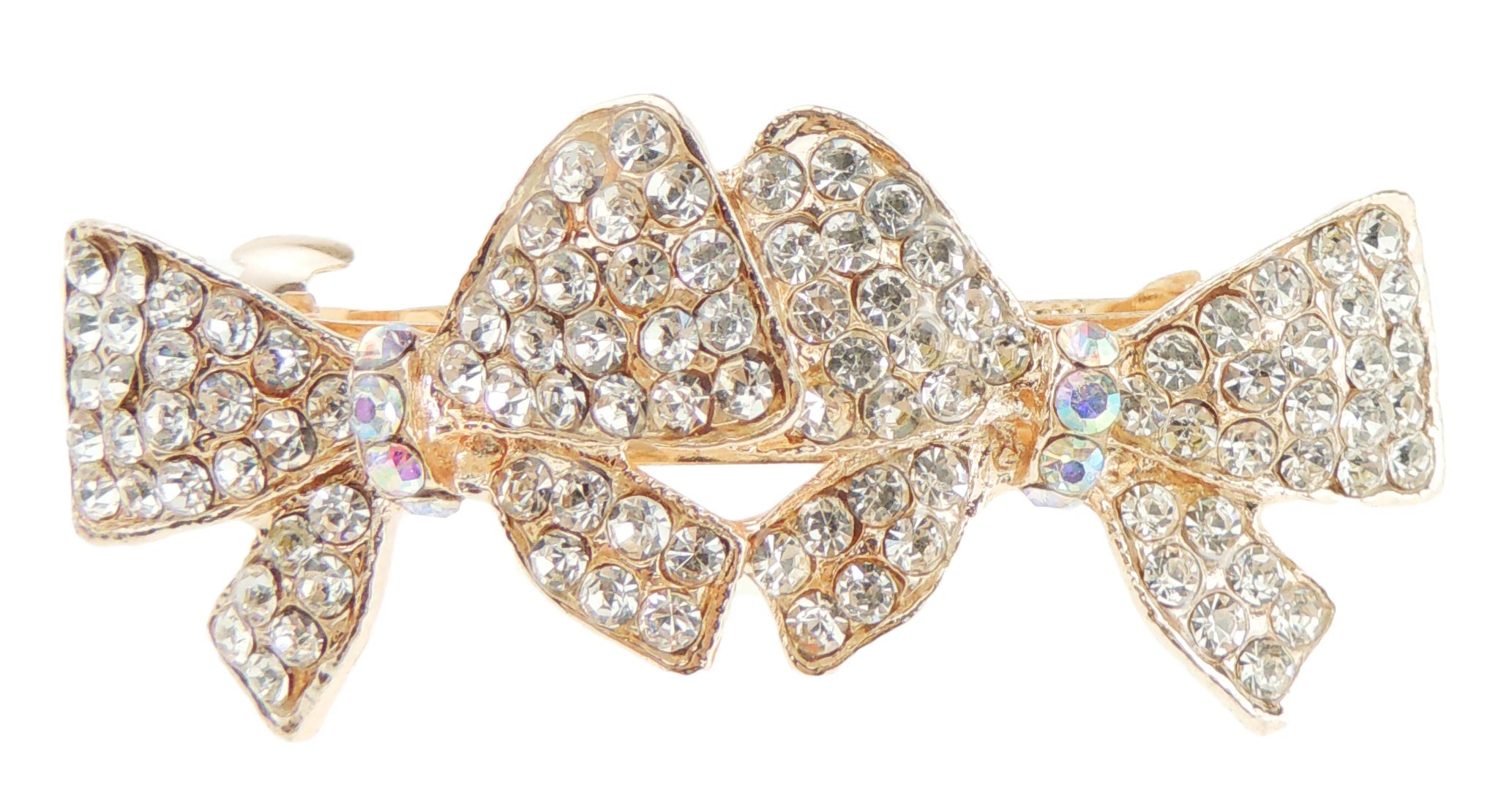 Sparkly Womens Girls Crystal Rhinestone Diamante Wedding Bridal Party Evening Ponytail Fine Hair Accessories Occasion Barrette Hairpin Grip French Metal Spring Clip Butterfly Gold Tone (Gold)