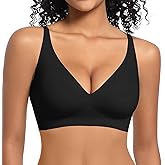 LEYSHE Deep V Neck Wireless Bra Comfortable Seamless Bra Deep Plunge T Shirt Bra No Underwire Padded Push Up Bra