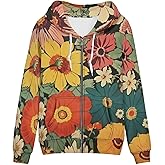 Allcute Funny Cute Print Zip Up Hoodie Women Comfy Loose Fit Hoodies with Front Pockets Zipper Hoodied Sweatshirts