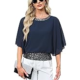 Women Ladies Dressy Sparkle Formal Top Cocktail Shiny Fancy Blouse Navy M