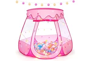 BACARE Baby Girl Toys for 1 2 3 Year Old Birthday Gift, Pop Up Princess Tent with Star Lights for 6 12 18 Months Babies, Ball Pits for Toddlers 1-3 with Carrying Bag, Play Tent for Kids Indoor|Outdoor