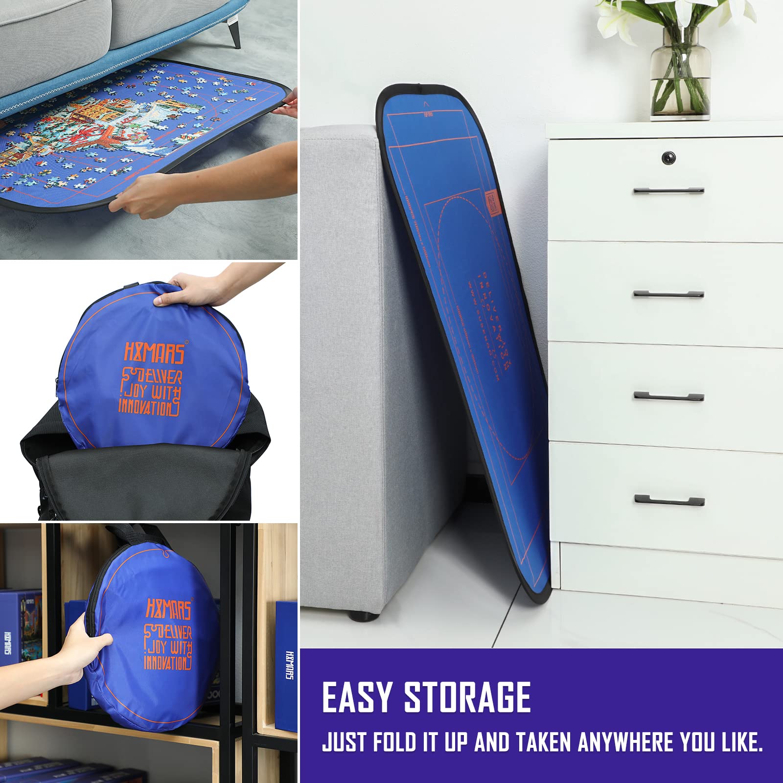 HXMARS Foldable Jigsaw Puzzle Board: Large Portable 1000 Pieces Puzzle Mat, Puzzle Storage Saver to 500 & 1000 Pieces with Storage Bag(Blue & Black)