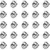 25 Pack Stainless Steel Hose Clamps, 1/4 inch to 1/2 inch Worm Gear Metal Hose Clamps for Pipe, Dryer Repair, Tubing and Fuel