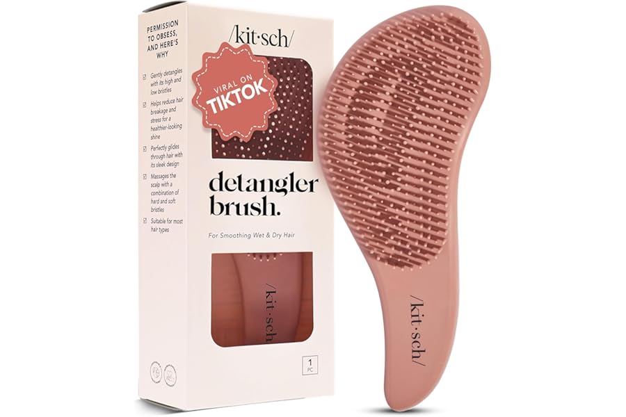 Kitsch Detangler Brush – Gentle Curly Hair Brush with Flexible Bristles for All Hair Types – Wet or Dry | Detangling Hair Brushes for Women & Men, Adults & Kids – Terracotta