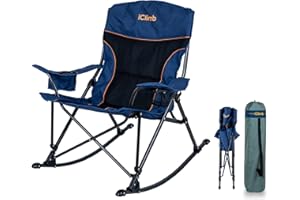 iClimb Padded Folding Rocking Chair Heavy Duty Camping Patio Porch Backyard Lawn Garden Balcony Rocker Indoor Outdoor with Carry Bag