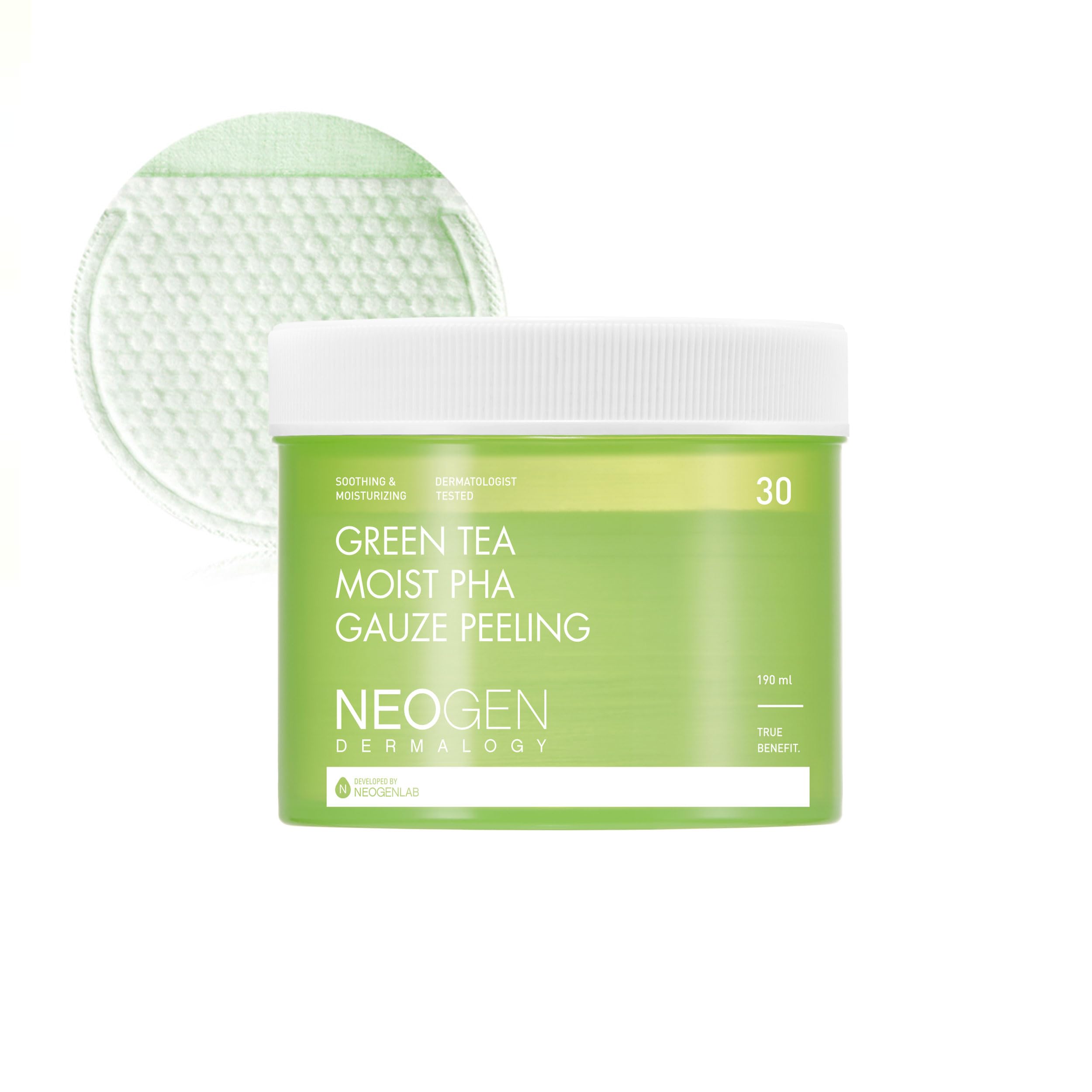 DERMALOGY by NEOGENLAB Green Tea PHA Gauze Peeling Pads (30 pads) – Exfoliating and Cleansing Facial Pads with AHA, BHA and PHA – Korean Skincare K-Beauty