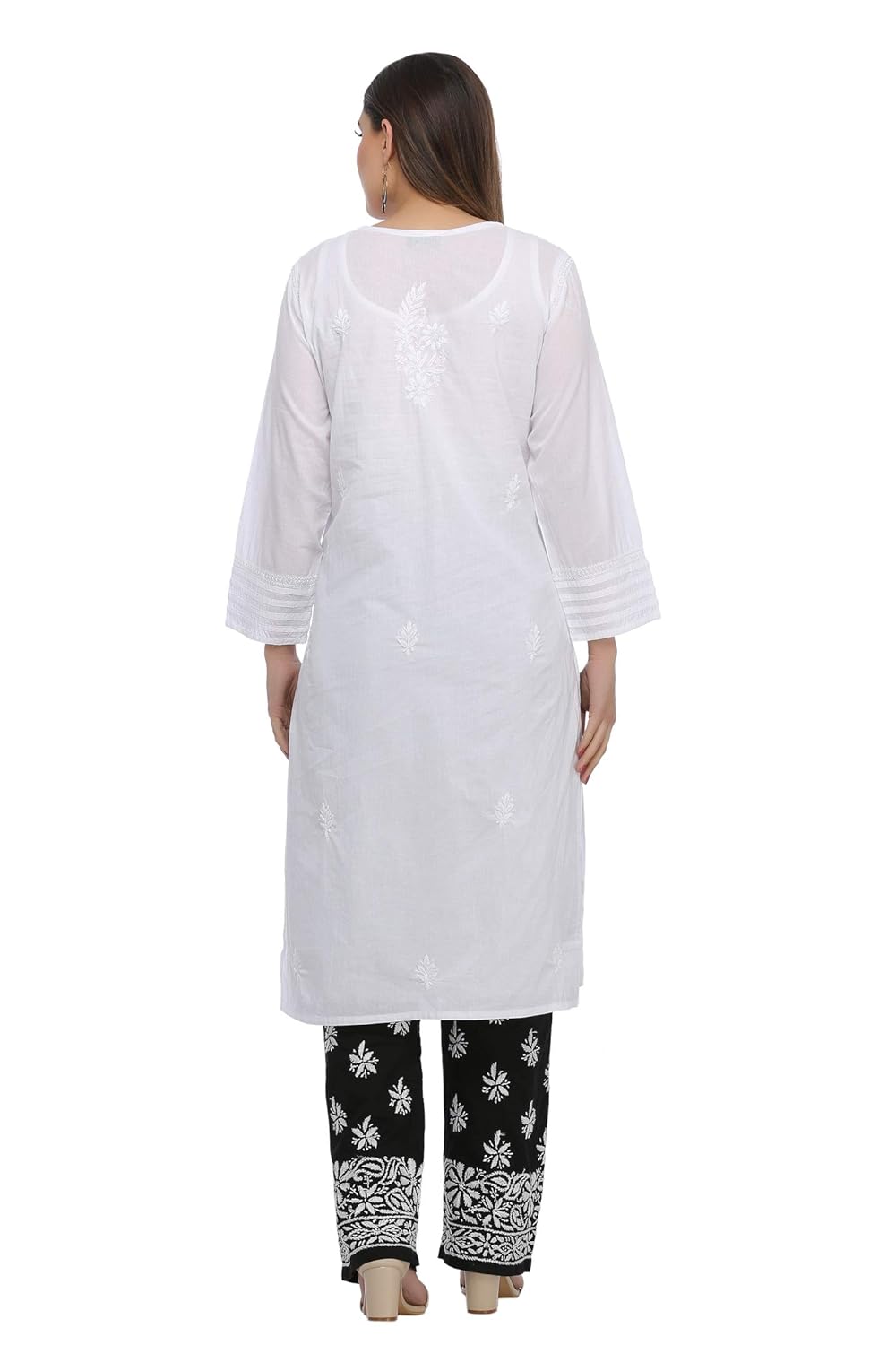 ada needlecraft ethnic chikan white cotton kurti for women casual wear