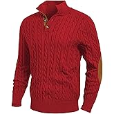 JMIERR Men's Cable Knit Pullover Sweater Casual Long Sleeve Stand Collar Button Knitted Sweaters