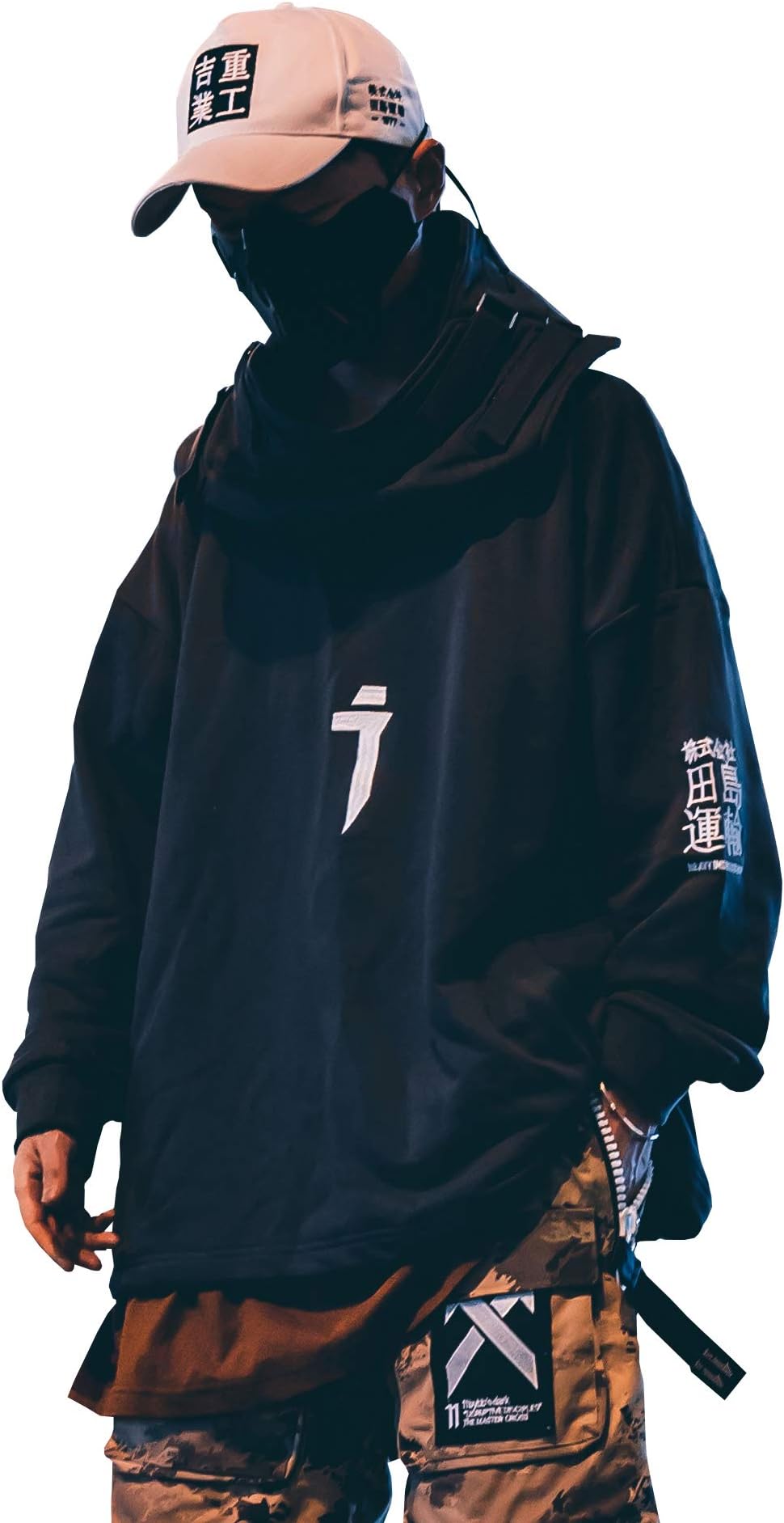 Niepce Streetwear Hoodie Mens Long Sleeve Pullover Jersey Techwear Kanji Sweatshirt