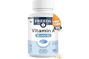 Freeda Vitamin A 15,000 IU – Retinyl Palmitate – Vegan, Kosher, No Fish – Eye, Vision, Immune & Skin Support – Tiny Easy-to-Swallow Tablets – VIT A Vitamina A Supplement – 250 Tablets