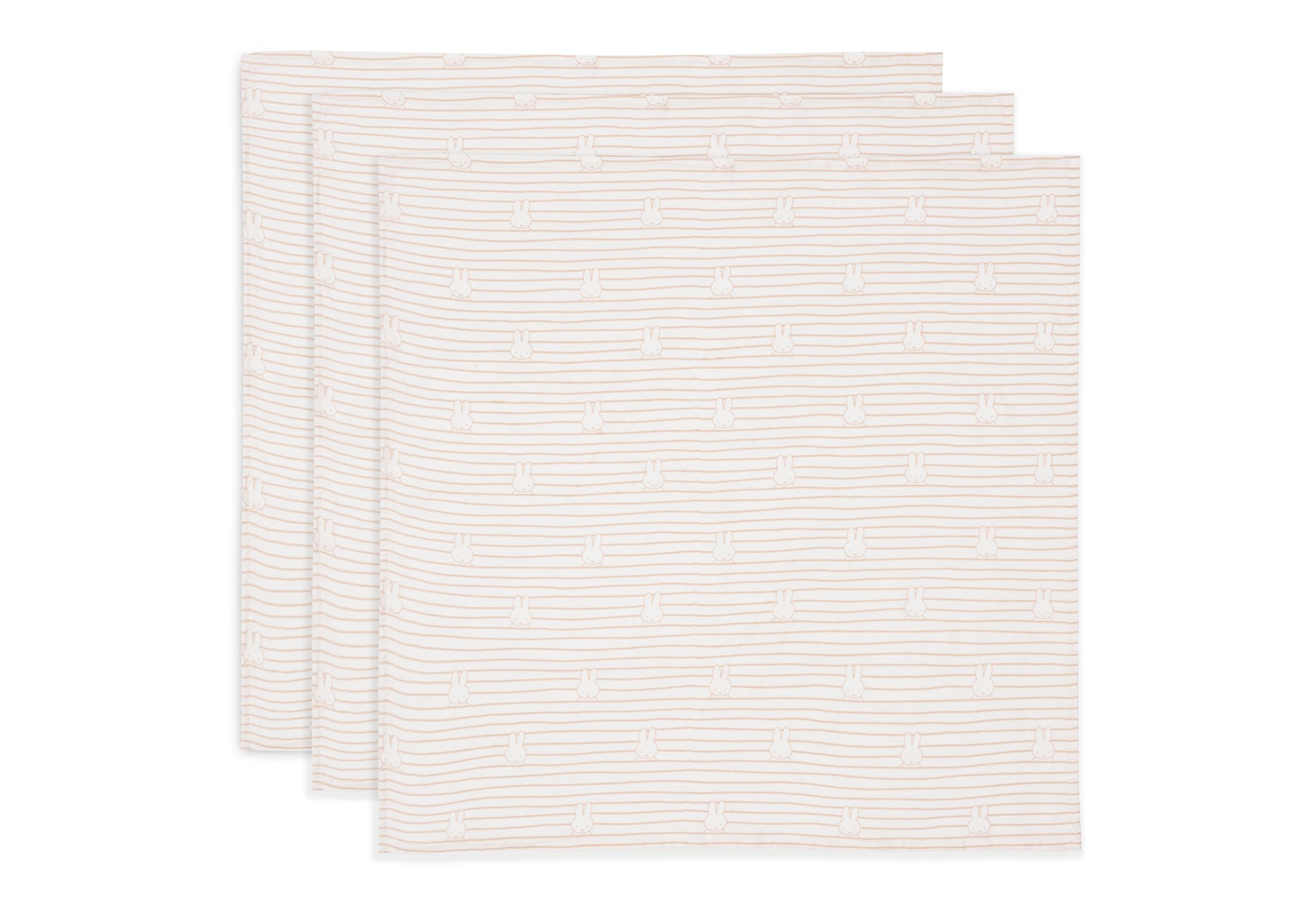 Jollein Baby Muslin Cloth - Miffy Stripe, Biscuit - Pack of 3-70 x 70 cm - 100% Cotton - Oeko-Tex Certified - Burp Cloth Baby - Light Brown with Stripes