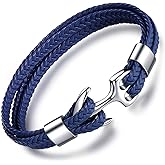 MicLee Men's Handmade Leather Bracelet Multilayer Vintage Anchor Bracelet Cuff Wrap Rope Wristband with Gift Box