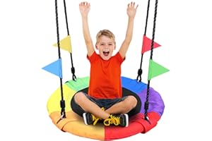 Odoland 24 inch Chidren Tree Swing Net Swing Outdoor Kid Platform Swing with Detachable 600LB Weight Load Oxford Fabric and A