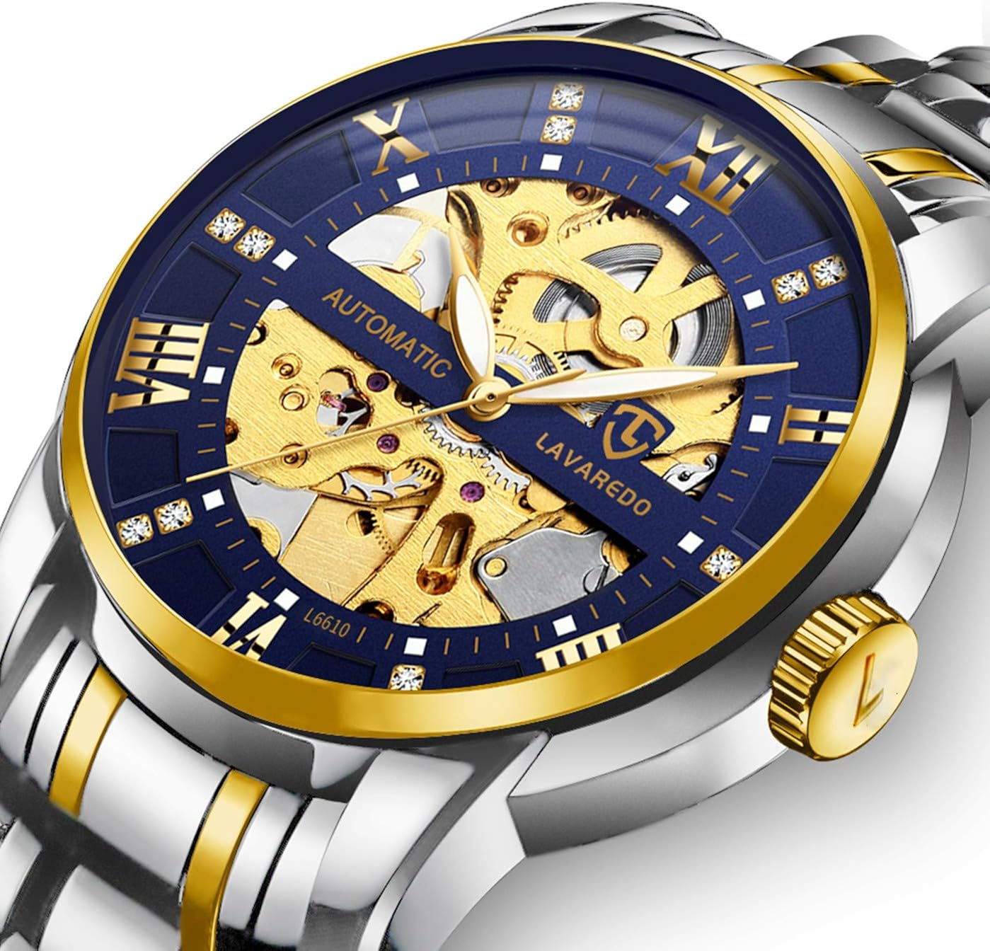 luxury automatic black diamond dial men's watch