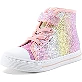 K KomForme Toddler Sneakers Girls Canvas High Top Walking Shoes with Hook and Loops