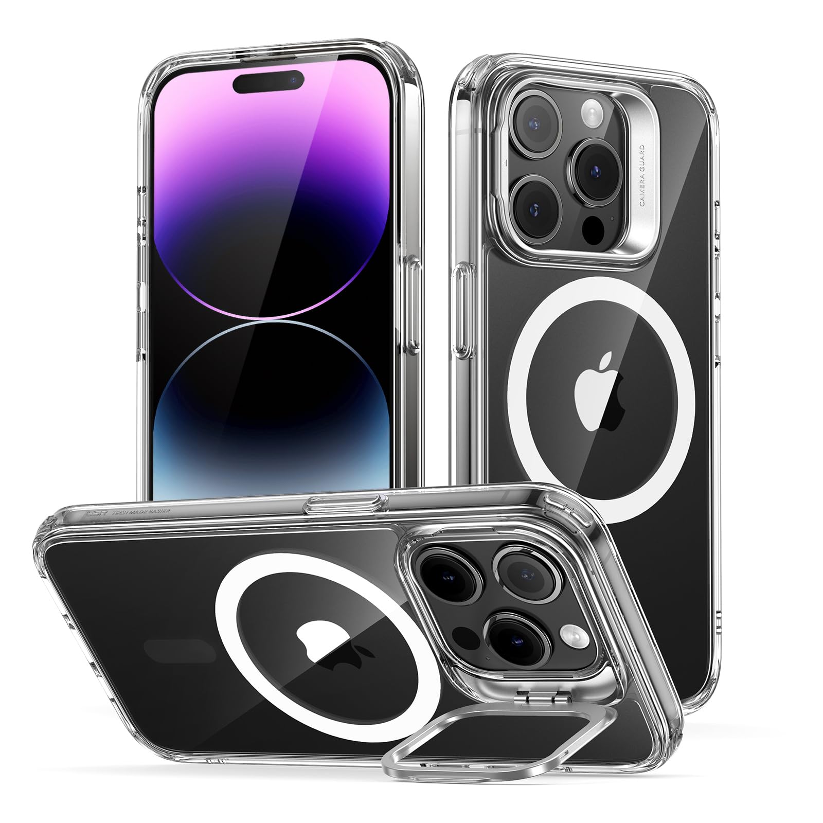 Photo 1 of ESR for iPhone 14 Pro Case, Compatible with MagSafe, Built-in Camera Ring Stand, Military-Grade Protection, Magnetic Phone Case for iPhone 14 Pro, Classic Kickstand Case (HaloLock), Clear