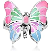 AeraVida Exotic Graceful Butterfly Multi-Color Mother of Pearl .925 Sterling Silver Ring Elegant Wedding Rings For Women | Casual Comfort Fit Silver Rings for Women | Butterfly Ring | Gift for Women
