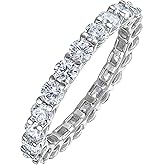 KISPER 14K White Gold Plated Eternity Band Rings for Women - AAAAA Cubic Zirconia Round Oval Emerald Cut Wedding Bands Stackable Size 5-9