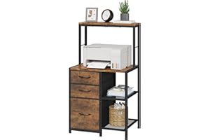 HIGDBFE File Cabinet with 3 Fabric Drawers, Filing Cabinet with 4 Shelves, Large Printer Stand with Open Storage Shelf, File 