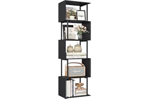 Yusong Geometric Bookcase, S Shaped Bookshelf 5-Tier Corner Book Shelves for Bedroom, Modern Wood Decorative Display Shelf Ta