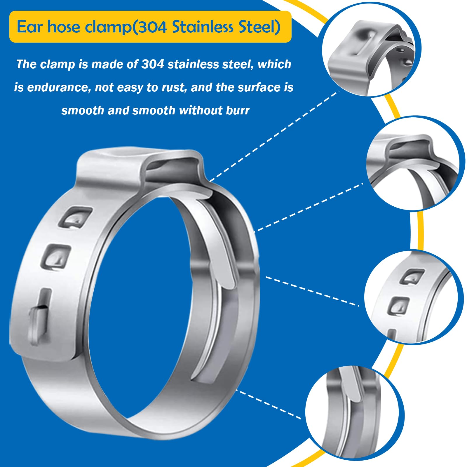 mxuteuk 115Stück ohrschellen 6-28.6mm Single Ear Schlauchschellen mit Ohr Klemmen Zange Crimp Schlauchschellen für Auto, Haus, Gerät, Rohr, Kraftstoffleitung Stufenlose Schlauchschelle mit 5