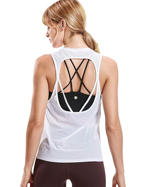 CRZ YOGA Mujer Yoga Camiseta de Malla Sin Mangas de Fitness ...