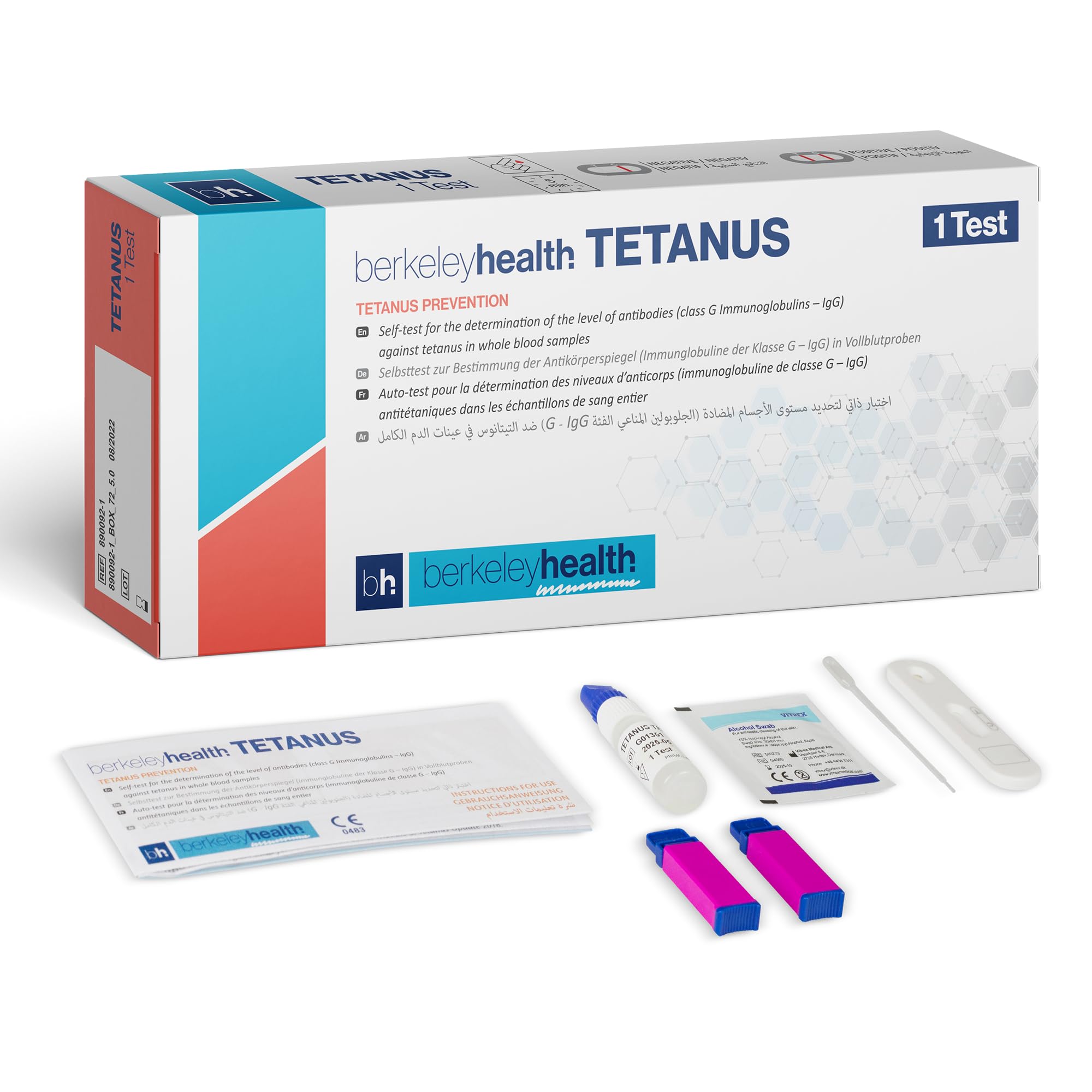 Tetanus Self Test Kit by Berkeley Health - Antibody Awareness, Easy Home Blood Test, Clear Results in Minutes - 1 Pack
