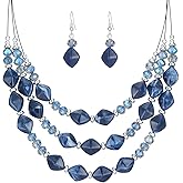 3 Layered Chunky Statement Necklace for Women Beaded Strand Necklaces with Earring Fashion Costumes Collar Necklace Jewelry Sets Gifts for Women