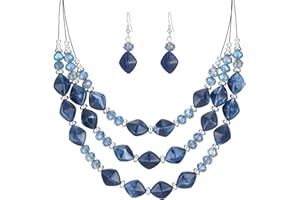 ERRALLY 3 Layered Chunky Statement Necklace for Women Beaded Strand Necklaces with Earring Fashion Costumes Collar Necklace Jewelry Sets Gifts for Women