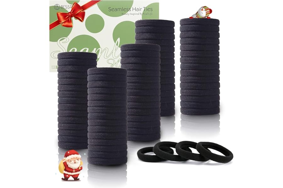 100PCS Black Hair Ties for Women Girls, Seamless Thick Black Hair Band, Elastic Hair Ties No Damage Ponytail Holder Christmas Gift