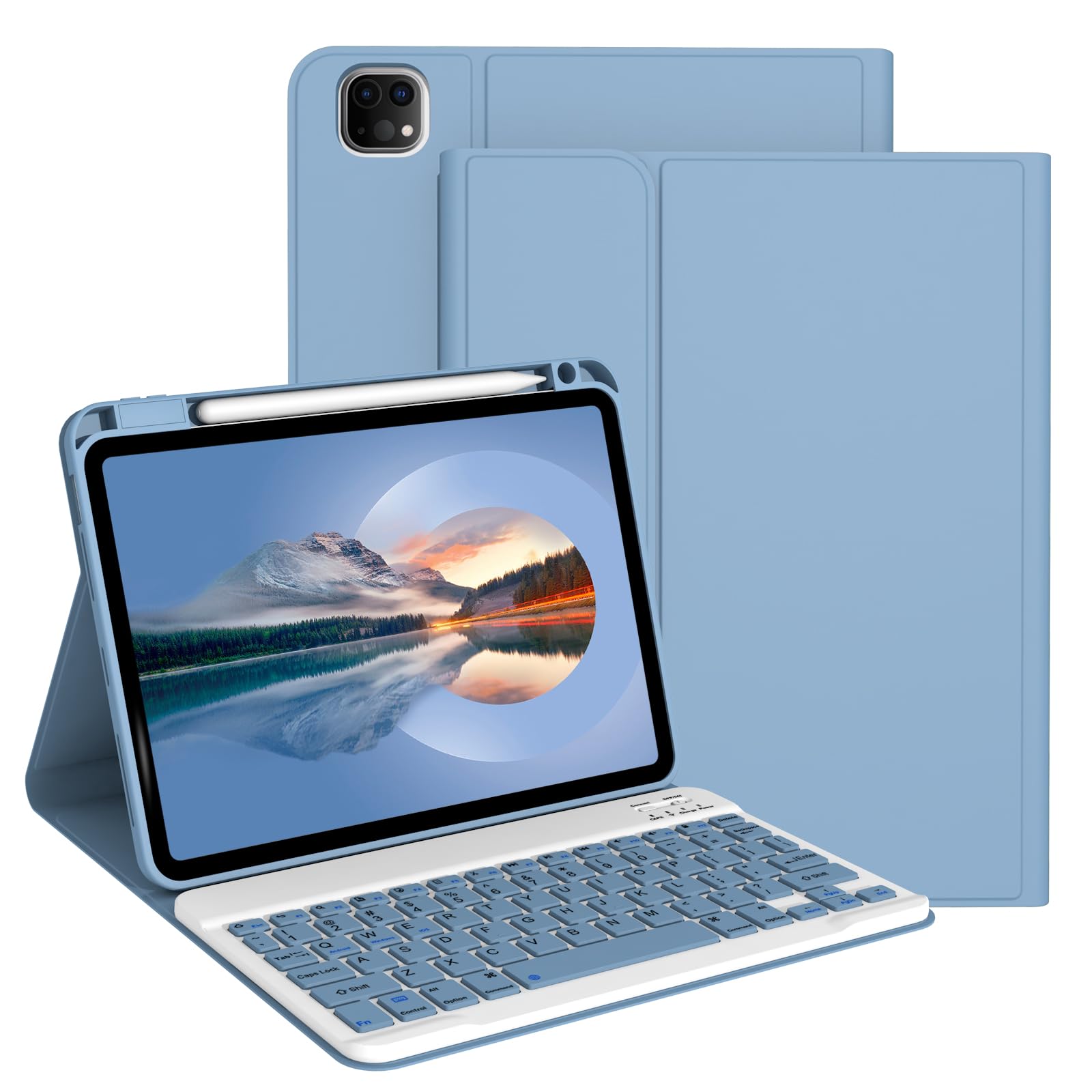 Photo 1 of Divufus Keyboard Case for iPad Air 13 Inch (2024 M2), Pro 12.9 6th Gen 2022 [Magnetic Detachable Wireless Keyboard] Flip Stand Case with Pencil Holder for iPad Pro 12.9 5th/4th 2021/2020, Blue