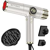 HITTIONA Infrared Ionic Hair Dryer with Diffuser - 2000W Dual Voltage Blow Dryer Gift for Women, Fast Drying, Lightweight & Low Noise, Red Light & Negative Ions, European Travel 110V-240V