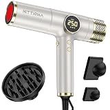 HITTIONA Infrared Ionic Hair Dryer with Diffuser - 2000W Dual Voltage Blow Dryer Gift for Women, Fast Drying, Lightweight & Low Noise, Red Light & Negative Ions, European Travel 110V-240V