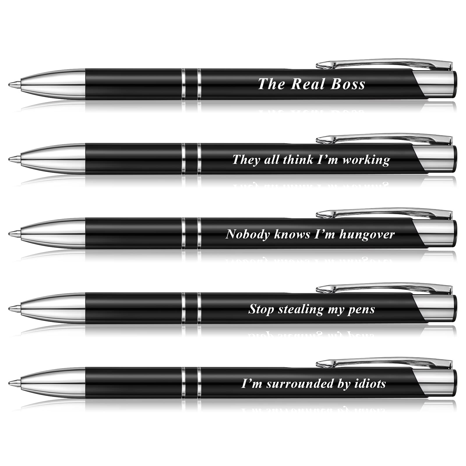 Nezyo 5 Pcs Christmas Funny Boss Pens Gift Bulk Black Funny Ballpoint Pens for Boss Novelty Stationary Present Sets for Leaving Presents for Colleagues Women and Men Gift for Christmas Accessories
