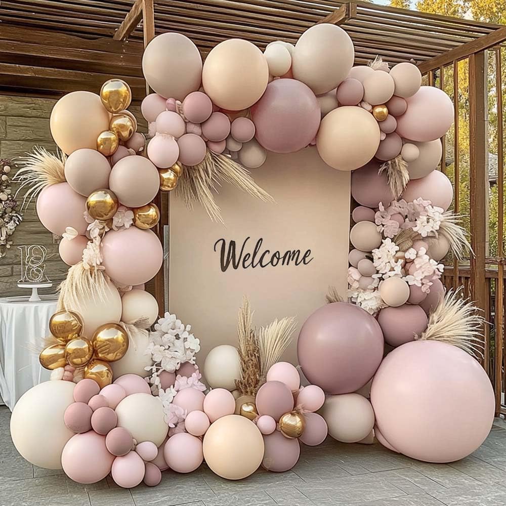 Photo 1 of Dusty Light Pink Beige Balloon Arch Double Stuffed Mauve Blush Nude White Cream Matte Balloon Garland Kit for Boho Baby Shower Birthday Baby in Bloom Wedding Fall Party Decoration