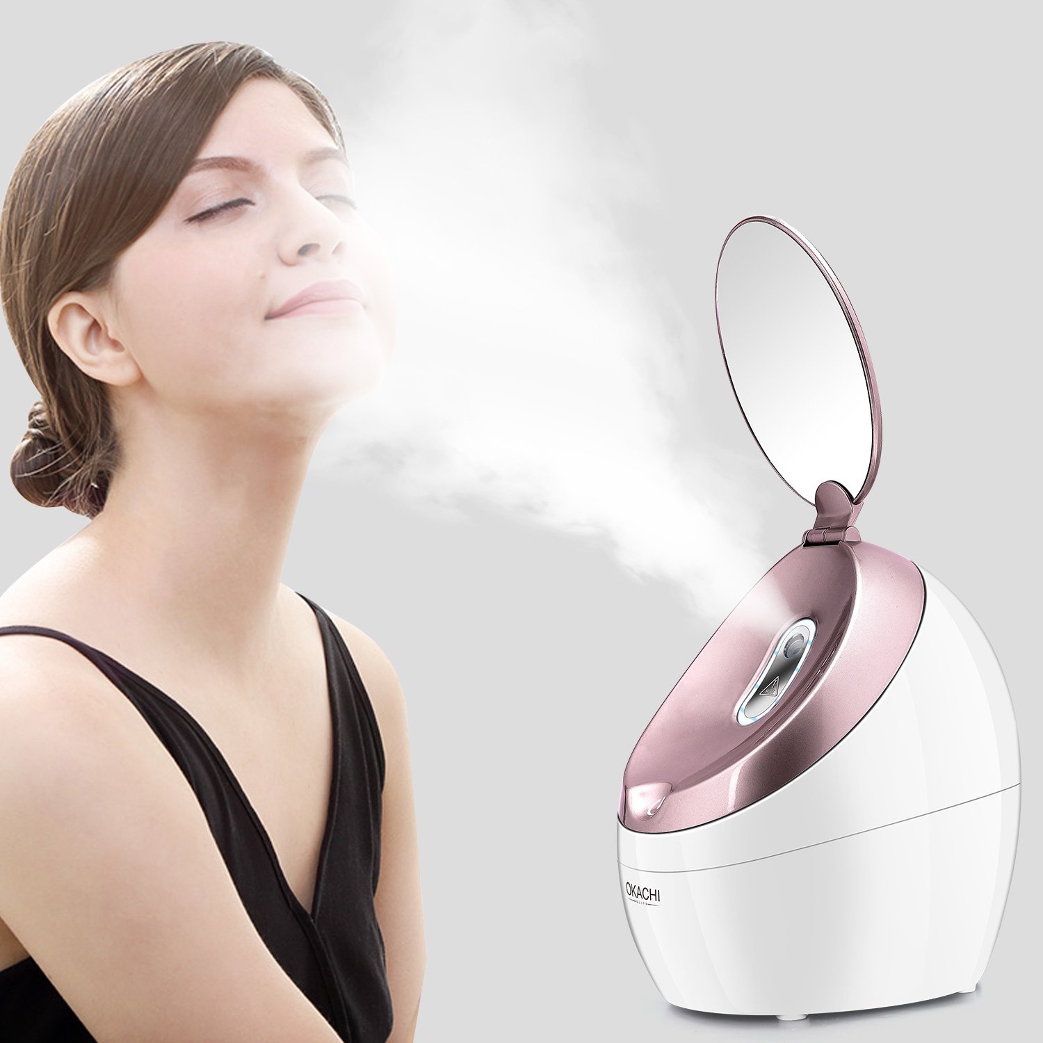 OKACHI GLIYA Facial Steamer Nano Hot Steam Face Spa Device Ionic Face Steaming Machine for Home Facials Personal Moisturizing Humidifier Vaporizer for Skincare Beauty (Rose Gold): Beauty