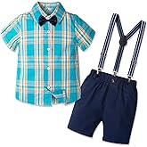 Nwada Toddler Boy Clothes Dress Suit with Bow Tie Shirt, Suspender Short Pants, Baby Gentleman Outfit for Summer